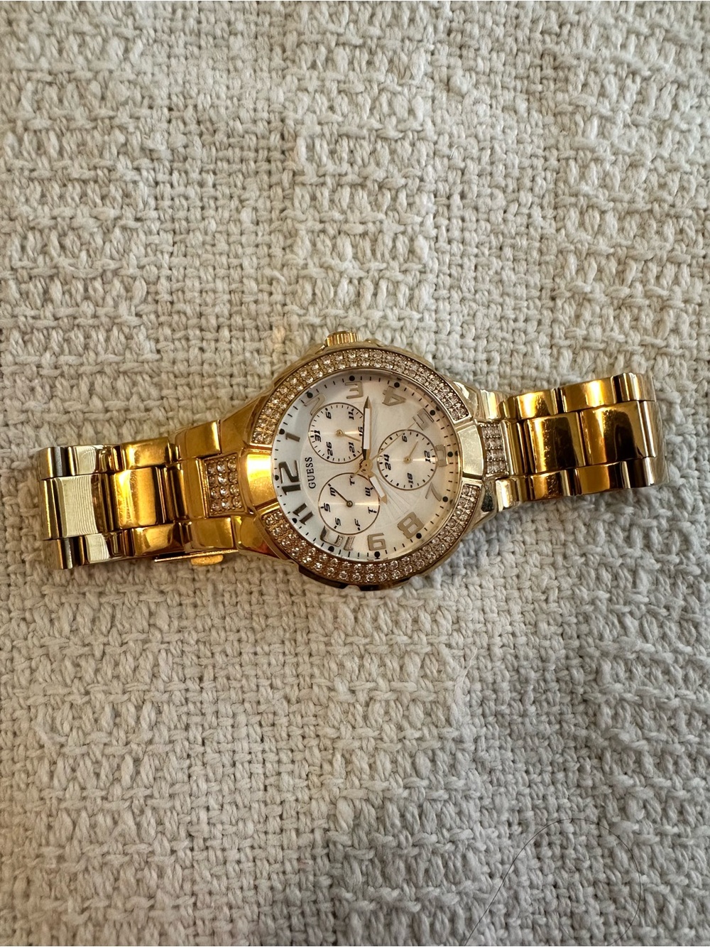 Guess Gold and White Crystal-Accent